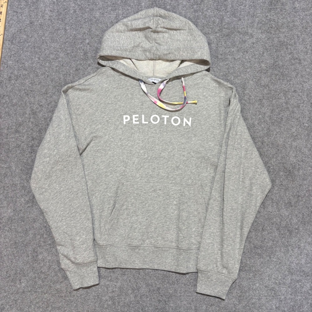 Peloton Womens Heather Gray French Terry Hoodie Sweatshirt Size S Logo Tie Dye